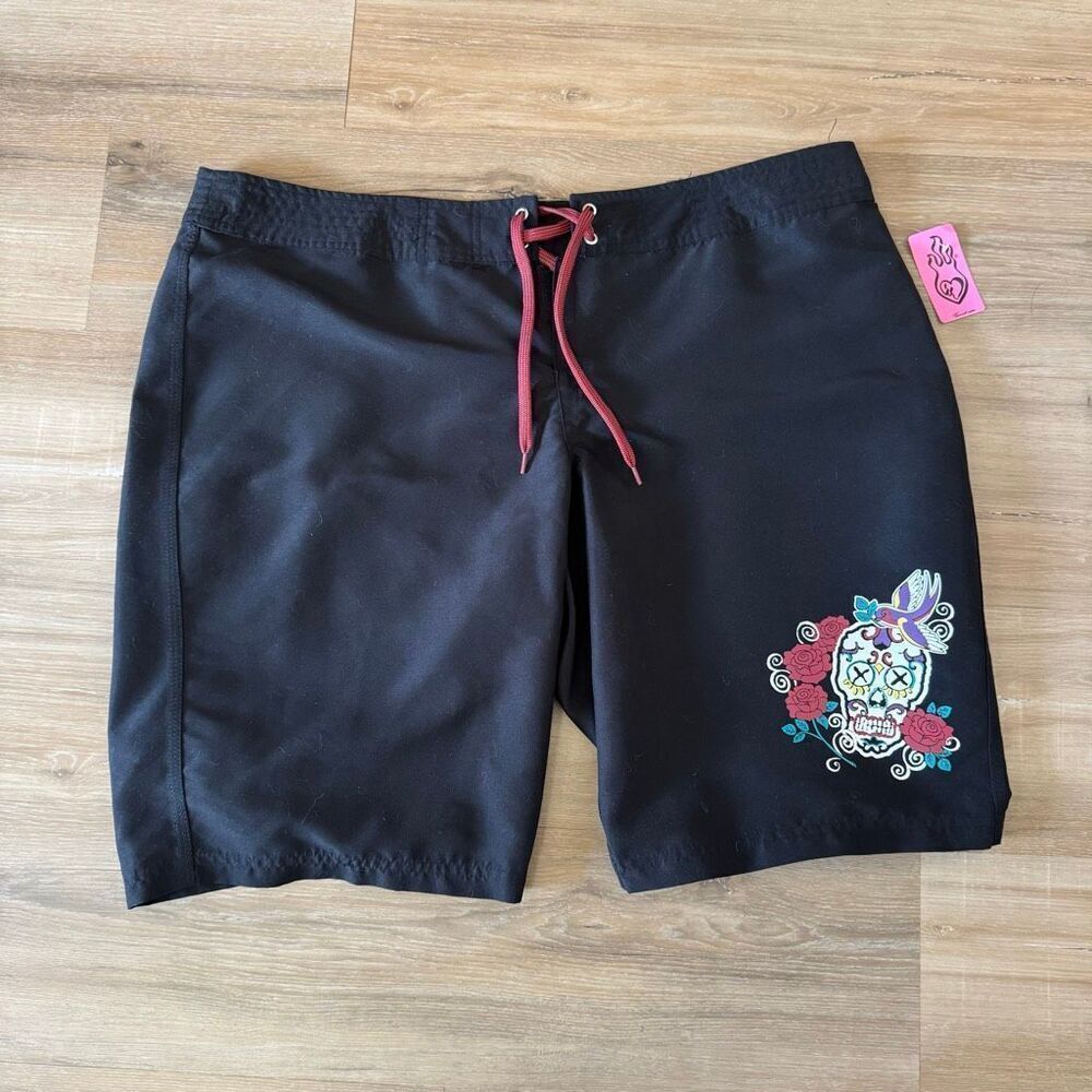 Torrid Bermuda Swim Shorts Black Size16 Sugar Skull High Waisted Goth Edgy Comfy